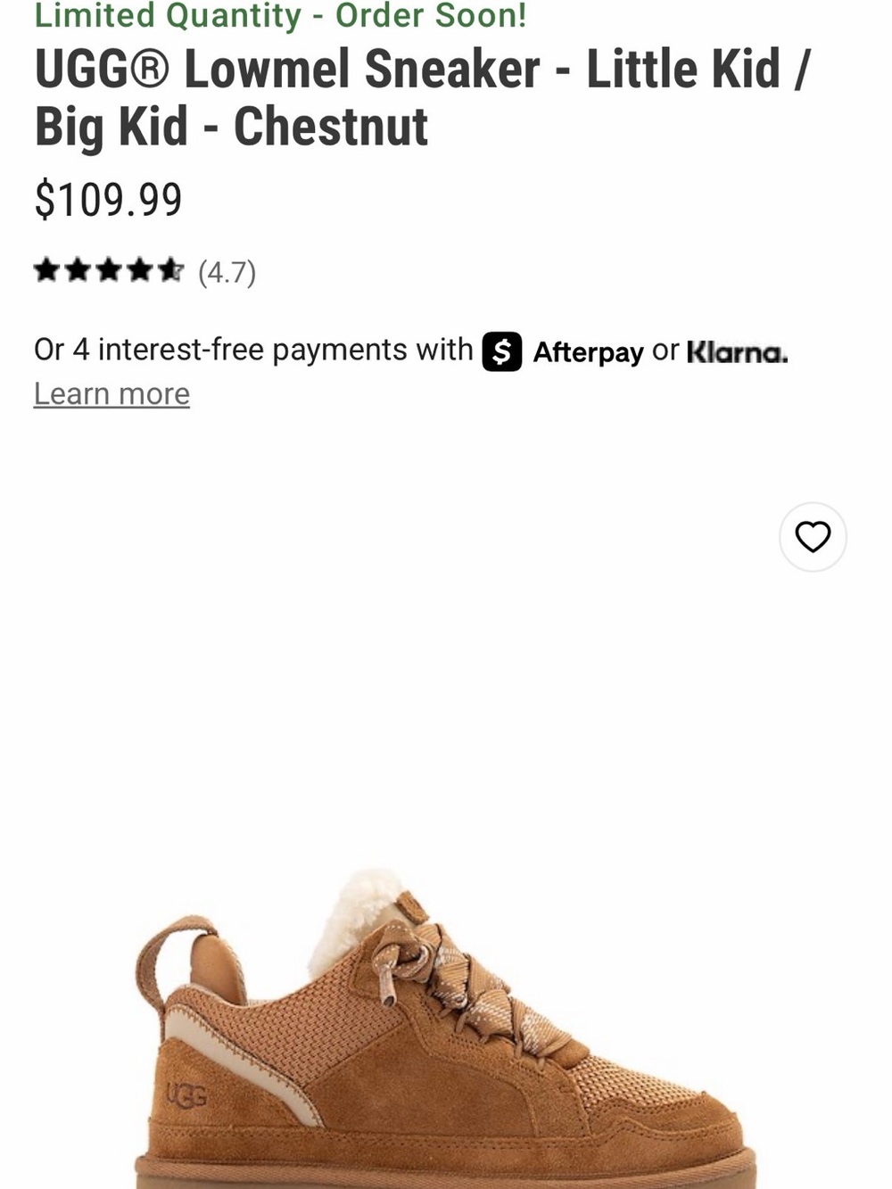 UGG Chestnut Lowmel Suede Sneaker with Shearling Lining